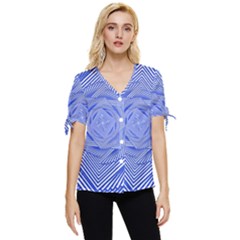 Illusion Waves Pattern Bow Sleeve Button Up Top by Sparkle