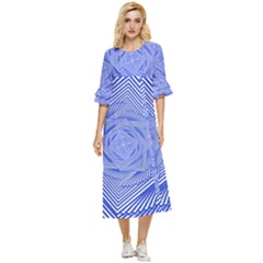 Illusion Waves Pattern Double Cuff Midi Dress