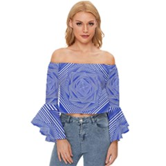 Illusion Waves Pattern Off Shoulder Flutter Bell Sleeve Top