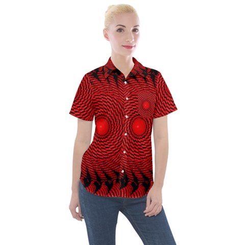 Illusion Waves Pattern Women s Short Sleeve Pocket Shirt by Sparkle