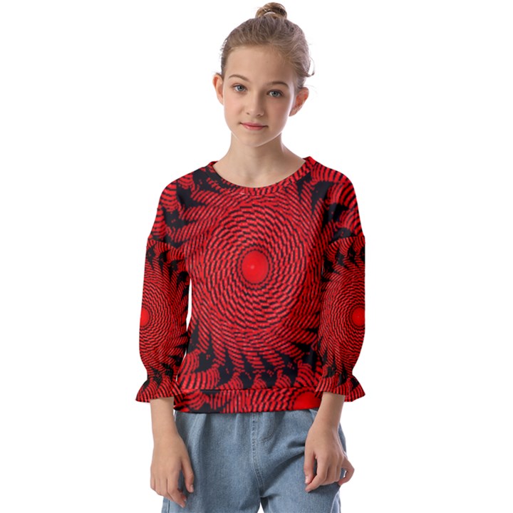 Illusion Waves Pattern Kids  Cuff Sleeve Top