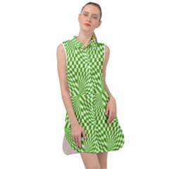 Illusion Waves Pattern Sleeveless Shirt Dress