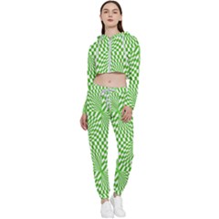 Illusion Waves Pattern Cropped Zip Up Lounge Set