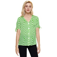 Illusion Waves Pattern Bow Sleeve Button Up Top by Sparkle