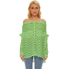 Illusion Waves Pattern Off Shoulder Chiffon Pocket Shirt