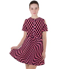 Illusion Waves Pattern Short Sleeve Shoulder Cut Out Dress  by Sparkle