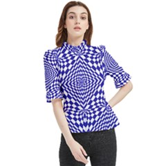 Illusion Waves Pattern Frill Neck Blouse