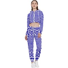 Illusion Waves Pattern Cropped Zip Up Lounge Set