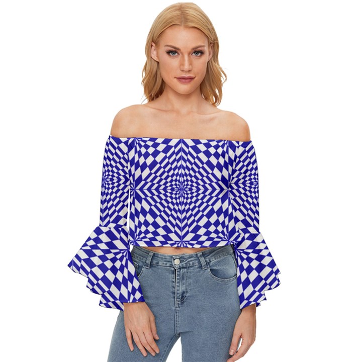 Illusion Waves Pattern Off Shoulder Flutter Bell Sleeve Top