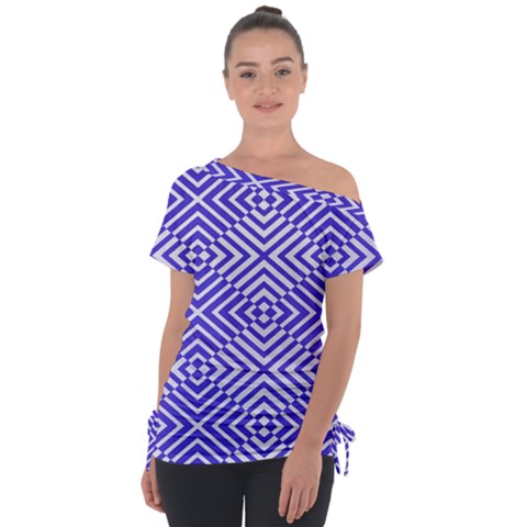 Illusion Waves Pattern Off Shoulder Tie-up Tee by Sparkle