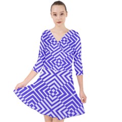 Illusion Waves Pattern Quarter Sleeve Front Wrap Dress by Sparkle