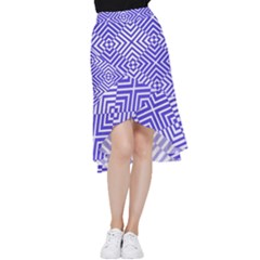 Illusion Waves Pattern Frill Hi Low Chiffon Skirt