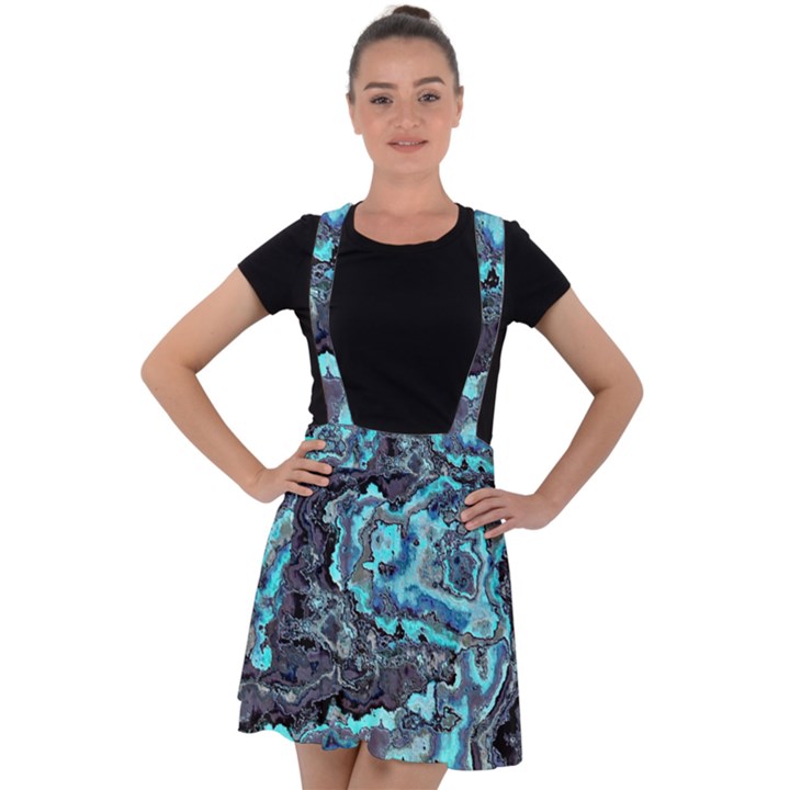 Strange Glow Velvet Suspender Skater Skirt