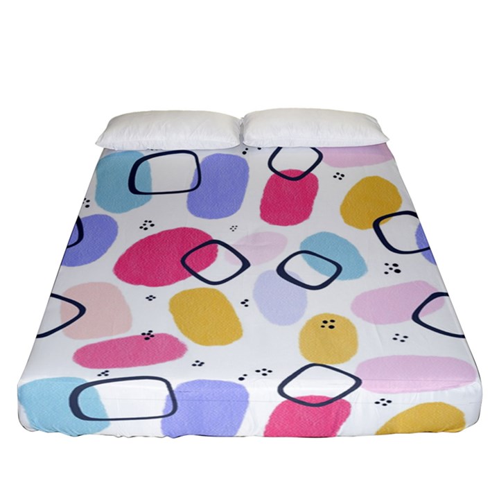 Abstract Multicolored Shapes Fitted Sheet (Queen Size)