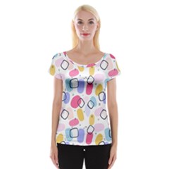 Abstract Multicolored Shapes Cap Sleeve Top by SychEva