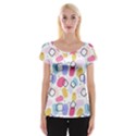 Abstract Multicolored Shapes Cap Sleeve Top View1