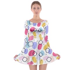 Abstract Multicolored Shapes Long Sleeve Skater Dress by SychEva