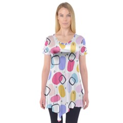 Abstract Multicolored Shapes Short Sleeve Tunic  by SychEva