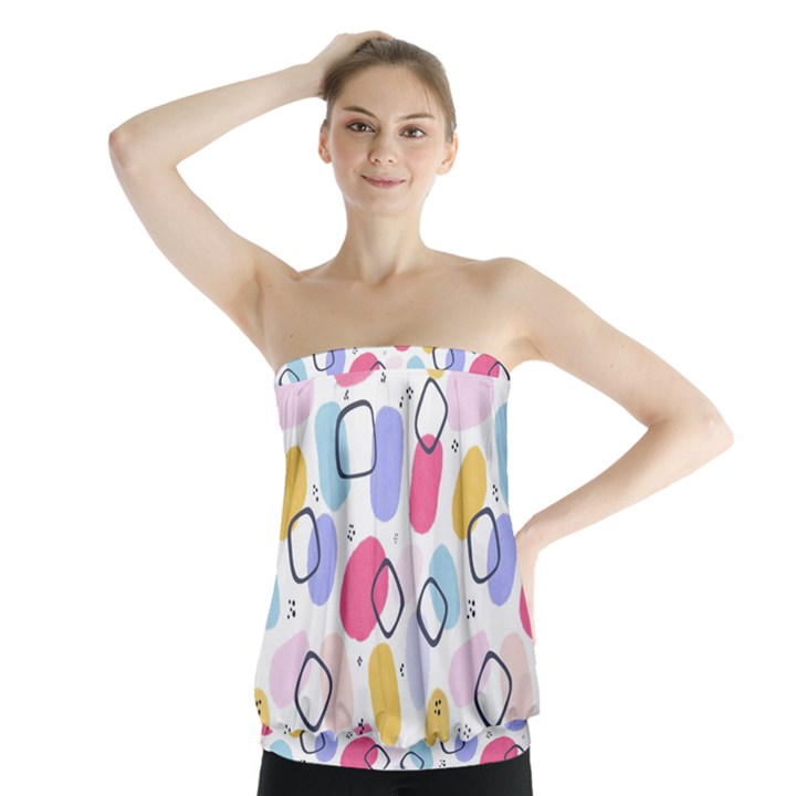 Abstract Multicolored Shapes Strapless Top