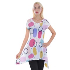 Abstract Multicolored Shapes Short Sleeve Side Drop Tunic by SychEva