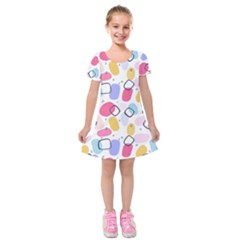 Abstract Multicolored Shapes Kids  Short Sleeve Velvet Dress by SychEva