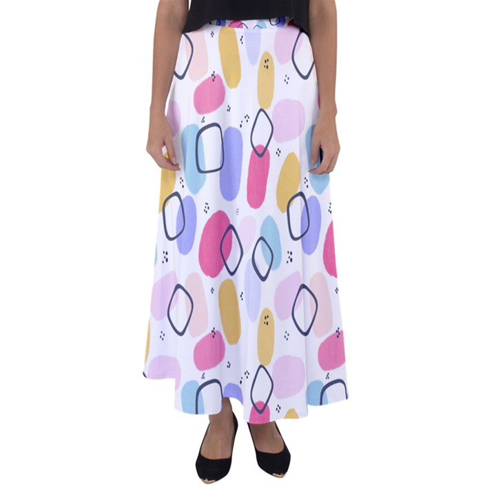 Abstract Multicolored Shapes Flared Maxi Skirt