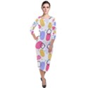 Abstract Multicolored Shapes Quarter Sleeve Midi Velour Bodycon Dress View1