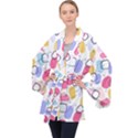 Abstract Multicolored Shapes Long Sleeve Velvet Kimono  View1