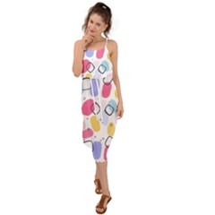 Abstract Multicolored Shapes Waist Tie Cover Up Chiffon Dress by SychEva