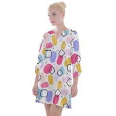 Abstract Multicolored Shapes Open Neck Shift Dress by SychEva