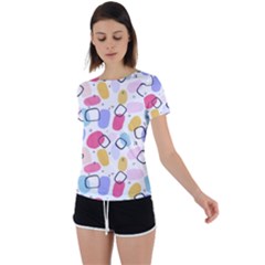 Abstract Multicolored Shapes Back Circle Cutout Sports Tee by SychEva