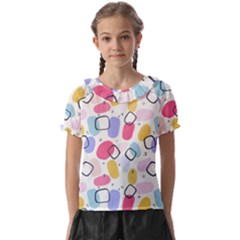 Abstract Multicolored Shapes Kids  Frill Chiffon Blouse by SychEva