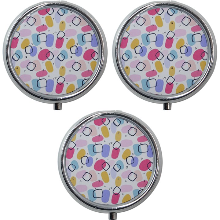 Abstract Multicolored Shapes Mini Round Pill Box (Pack of 3)