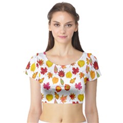 Watercolor Autumn Leaves Short Sleeve Crop Top by SychEva