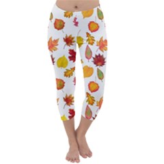 Watercolor Autumn Leaves Capri Winter Leggings  by SychEva