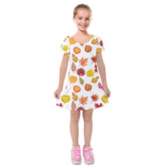 Watercolor Autumn Leaves Kids  Short Sleeve Velvet Dress by SychEva