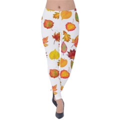 Watercolor Autumn Leaves Velvet Leggings