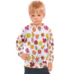 Watercolor Autumn Leaves Kids  Hooded Pullover by SychEva