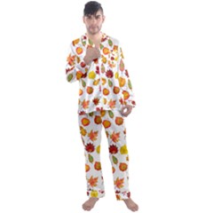 Watercolor Autumn Leaves Men s Long Sleeve Satin Pajamas Set by SychEva