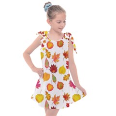 Watercolor Autumn Leaves Kids  Tie Up Tunic Dress