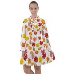 Watercolor Autumn Leaves All Frills Chiffon Dress by SychEva