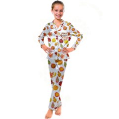 Watercolor Autumn Leaves Kid s Satin Long Sleeve Pajamas Set by SychEva