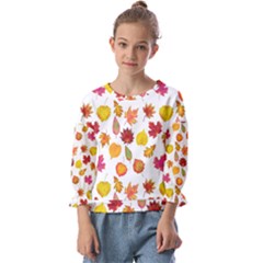 Watercolor Autumn Leaves Kids  Cuff Sleeve Top