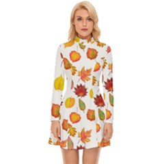 Watercolor Autumn Leaves Long Sleeve Velour Longline Dress