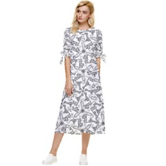 Geometric City Bow Sleeve Chiffon Midi Dress by SychEva