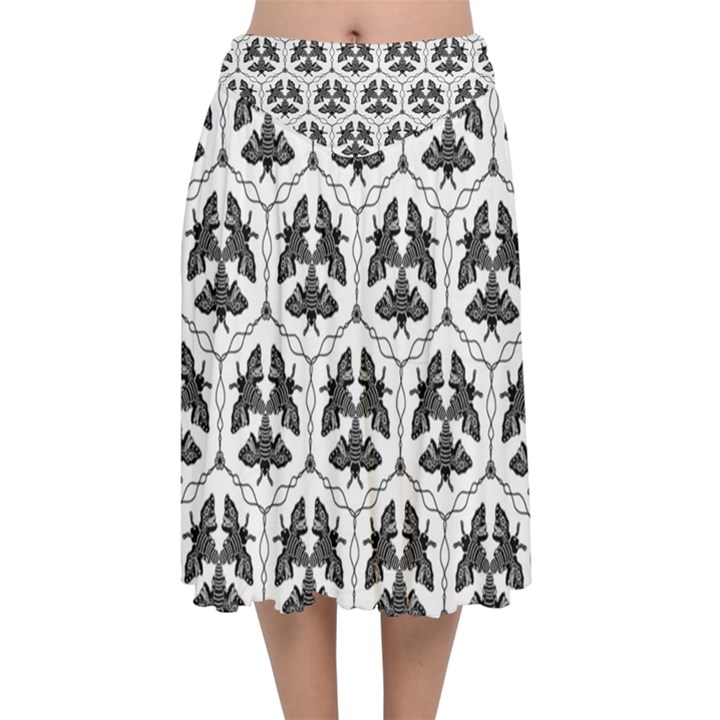 Night Moths Velvet Flared Midi Skirt