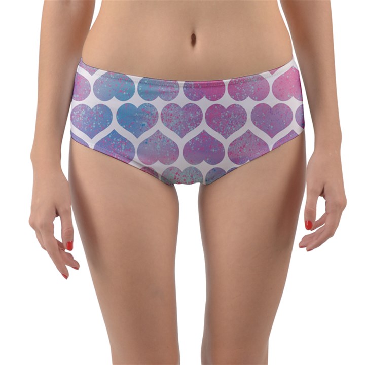 Multicolored Hearts Reversible Mid-Waist Bikini Bottoms