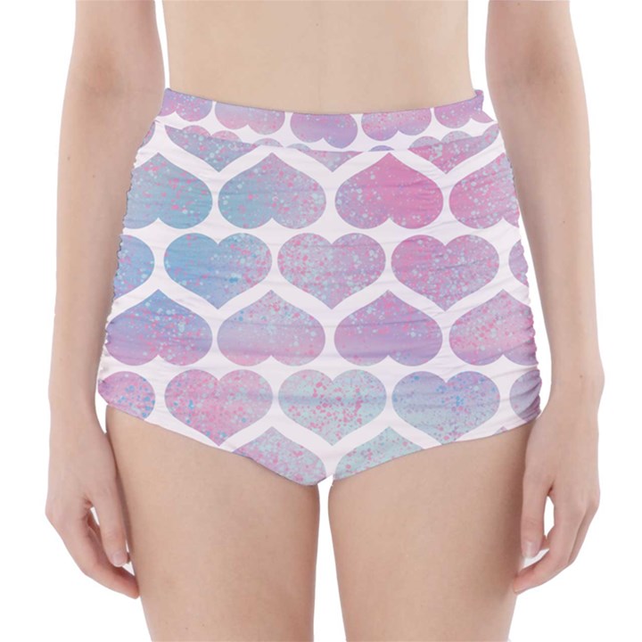 Multicolored Hearts High-Waisted Bikini Bottoms