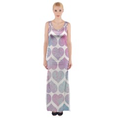 Multicolored Hearts Thigh Split Maxi Dress by SychEva