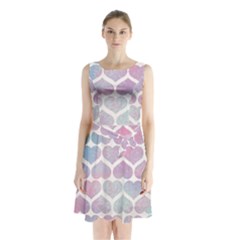 Multicolored Hearts Sleeveless Waist Tie Chiffon Dress by SychEva